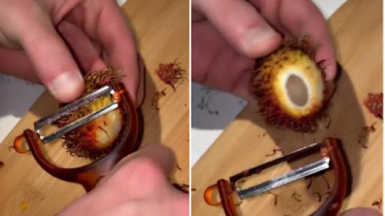 Bule mengupas rambutan