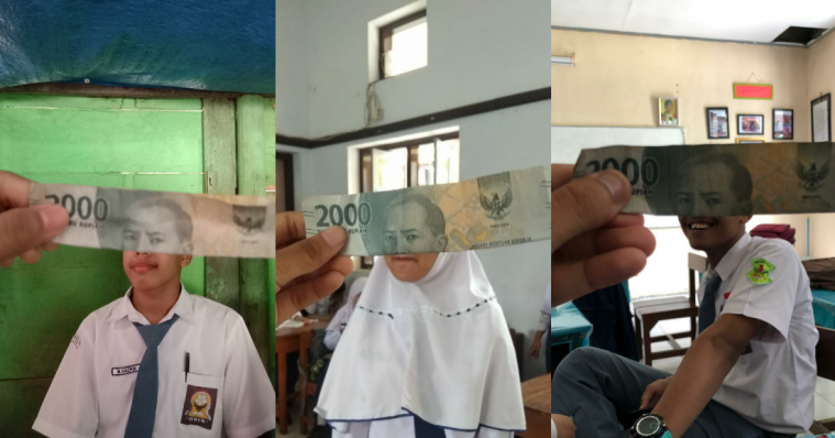Foto gabungan wajah dengan uang kertas