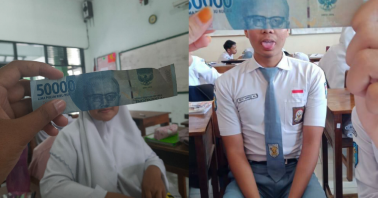 Foto gabungan wajah dengan uang kertas
