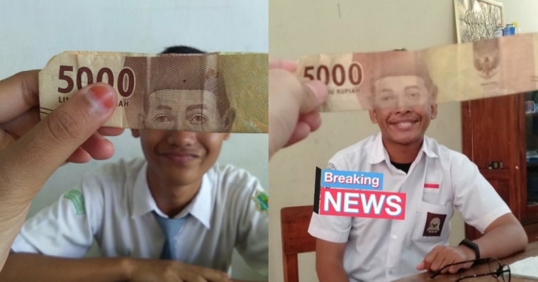 Foto gabungan wajah dengan uang kertas