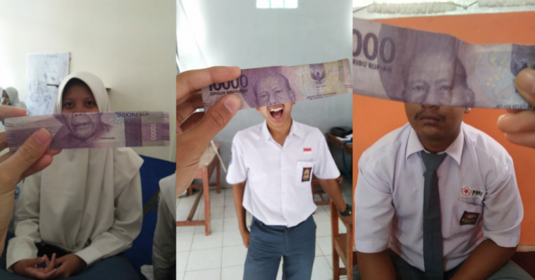 Foto gabungan wajah dengan uang kertas