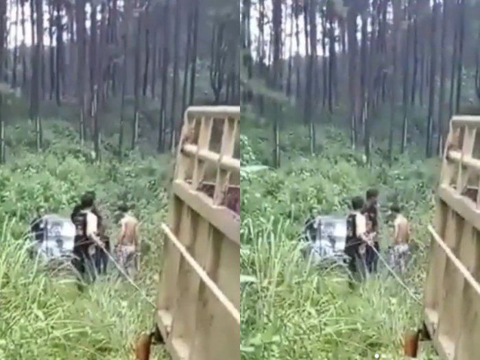 Mobil terjebak di hutan