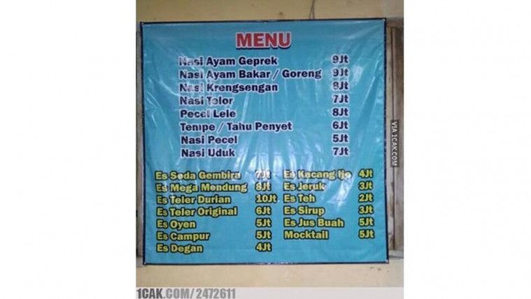 Es Teh Manis Harga Rp 2 juta? Inilah Deretan Kesalahan Penulisan Harga yang Bikin Orang Ogah Beli di Sini!