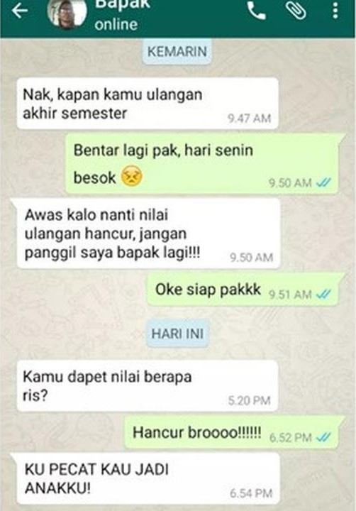 Ngakak! 5 Chat Ayah ke Anak Ini Tega Banget, Bikin Geregetan