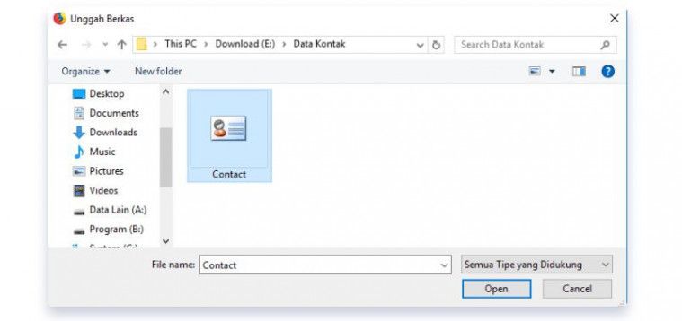 cara backup data WA Buka file .VCF