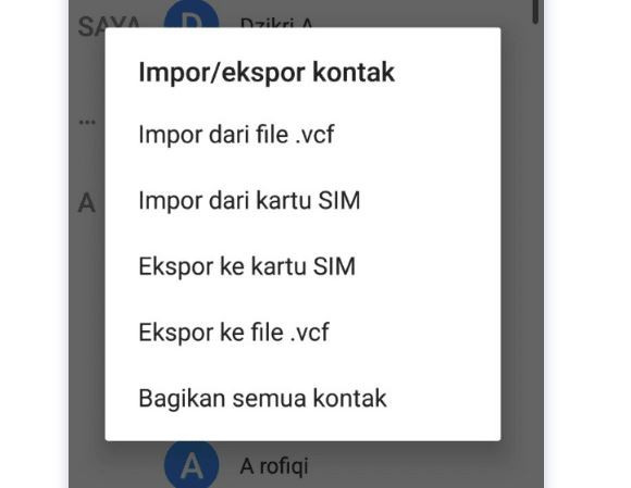 cara backup Wa Ketuk opsi Ekspor ke File .VCF