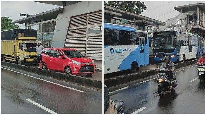 adu banteng TransJakarta dan kendaraan pribadi