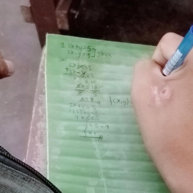 Tak Mampu Beli Buku Tulis, Bocah Ini Catat Materi Pelajaran di Atas Daun Pisang