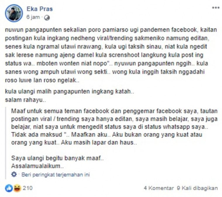 Geger! Status Facebook Ini Ramal Virus Corona Sejak 4 Tahun Lalu, Ini Kata Pemilik Akun