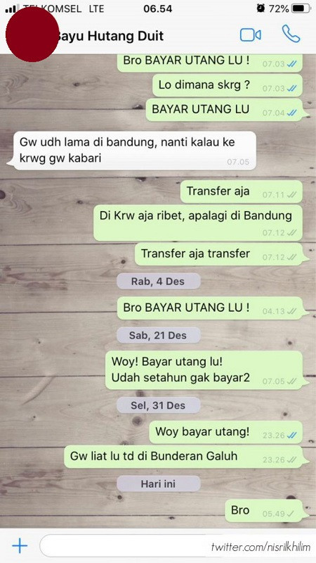 chat nagih utang ngakak