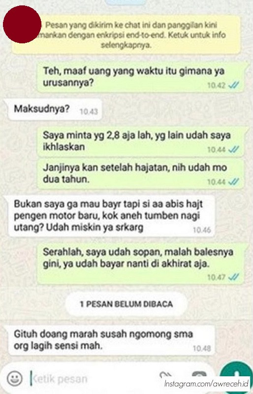 chat nagih utang ngakak