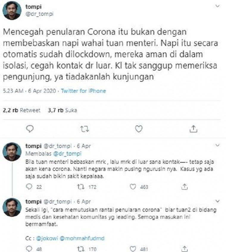 Kritik Tompi ke Pemerintah