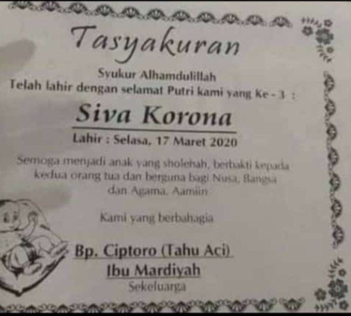 Nama anak anti mainstream terinspirasi dari virus corona