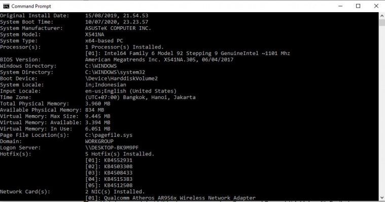 cara melihat bit laptop Windows 10 di CMD