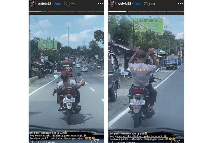 ilustrasi pria beratraksi di atas motor tanpa pegang setang