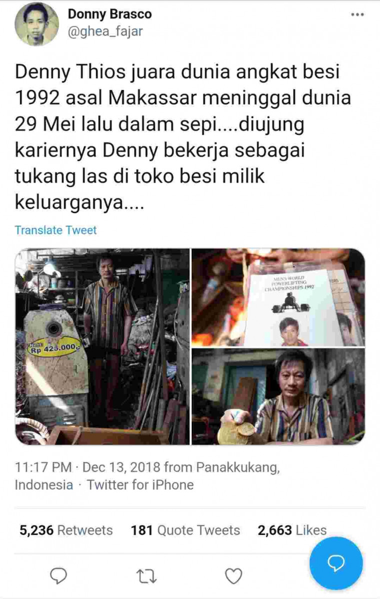 Kabar Kematian Denny Thios di Twitter