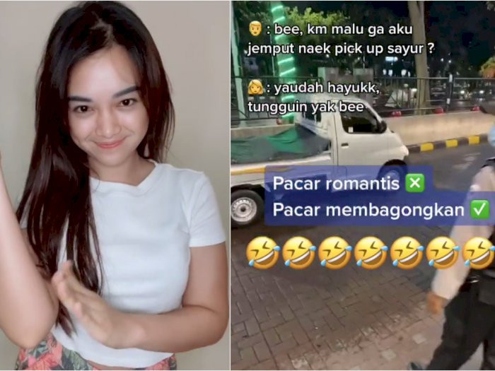 Cewek cantik dijemput pakai mobil pickup sayur