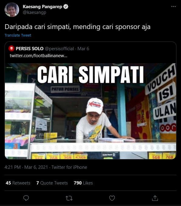 Kicauan Kaesang pada lama Twitter miliknya.