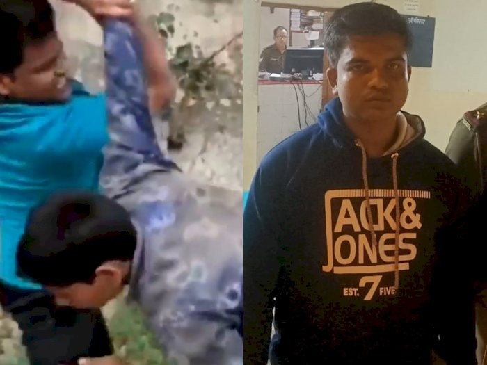 Potret penjaga kuil (tengah) yang dituduh memukuli seorang bocah Muslim karena meminum air suci dari sebuah kuil Hindu di India