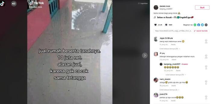 Viral rumah murah dijual di Tiktok karena tidak cocok dengan tetangga.
