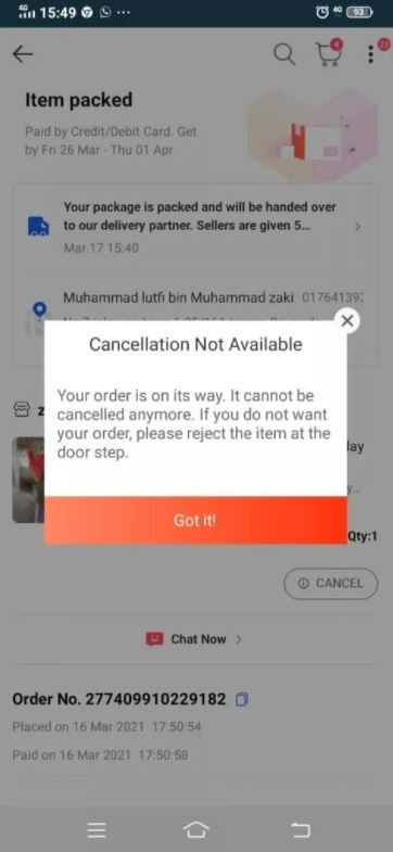 Tangkapan layar mainan yang dibeli bocah 4 tahun yang telah dibayar namun tak bisa dibatalkan lagi