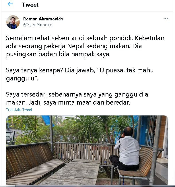 Toleransi satpam non-muslim yang sedang makan siang