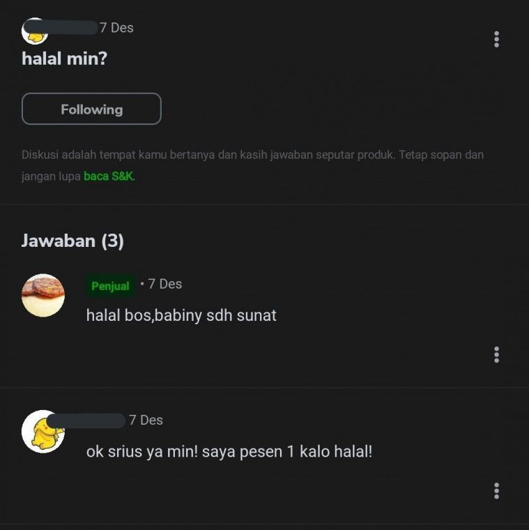 Chat pembeli tanya dendeng babi halal atau tidak