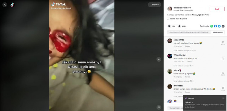 Viral anak kecil diolesi lisptik merah gara-gara kecanduan HP